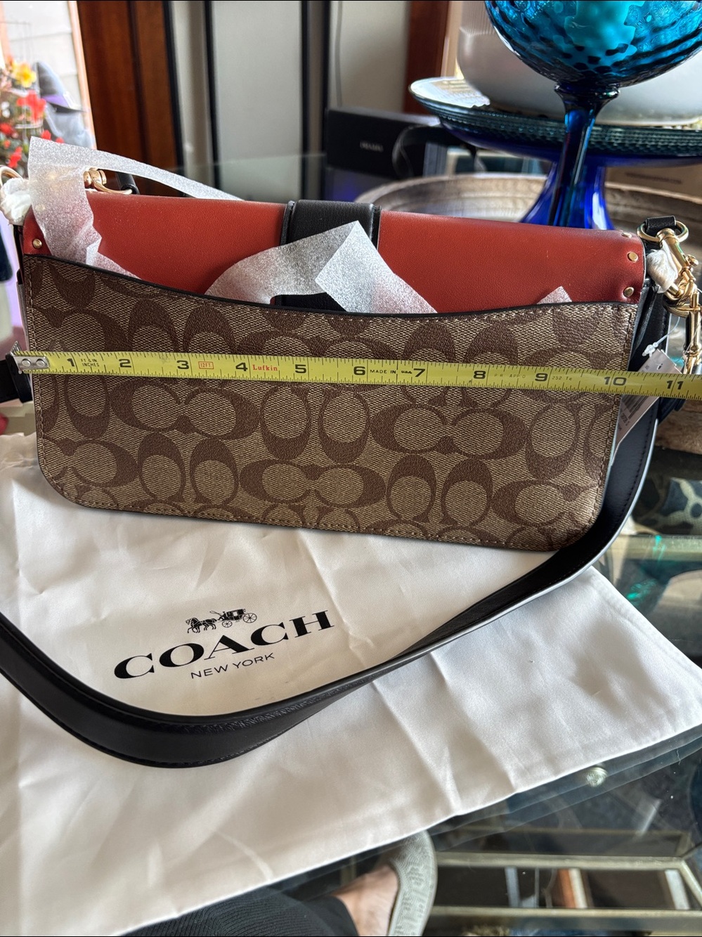 Coach Signature Shoulder Bag with Terracotta and Black Leather Accents - Picture 7 of 12